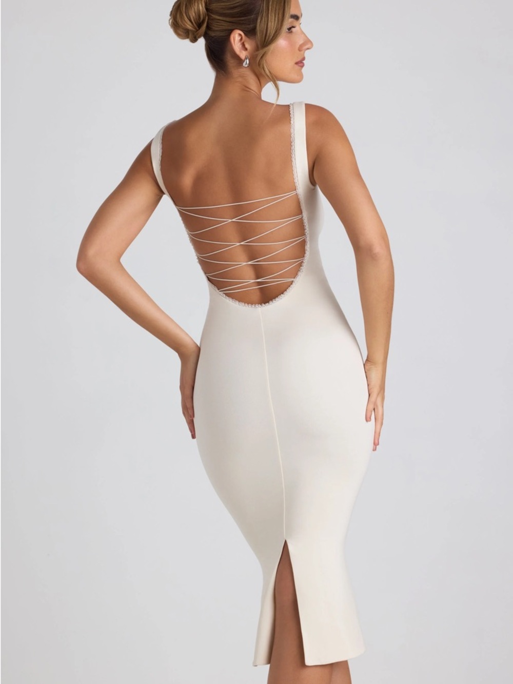 Modal Lace-Trim Midaxi Dress in Ivory - Picture 3 of 4
